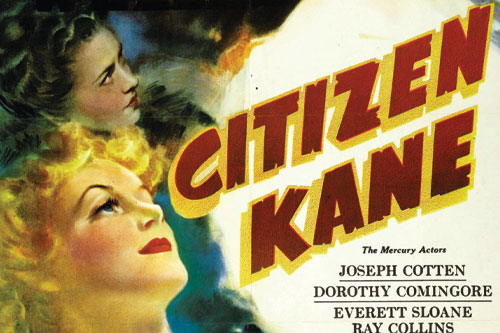 Citizen Kane poster showing two women in the bottom left of the picture looking up