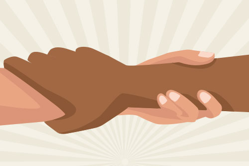 unity Illustration of a black arm and a white arm holding on to one another