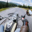 Wide angle shot of motorcycle on the road from perspective of rider