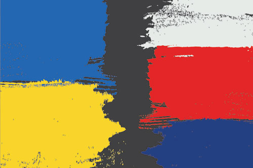 graphic of flags of Ukraine and Russia